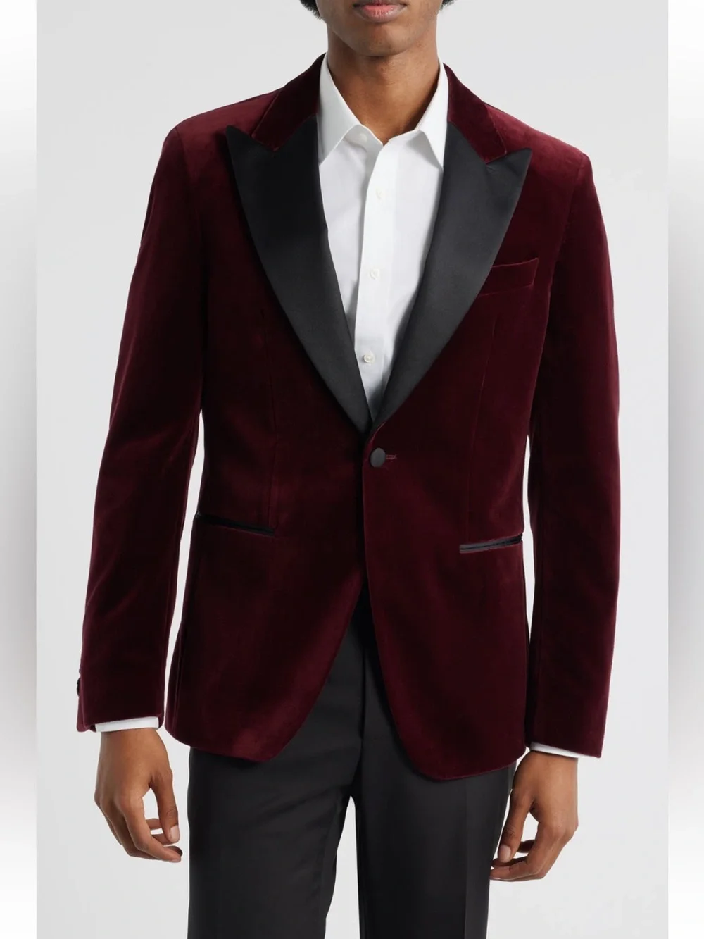 NWT HUGO BOSS Hutson Cotton Velvet Dinner Jacket Slim Fit 48 Regular IN DARK RED